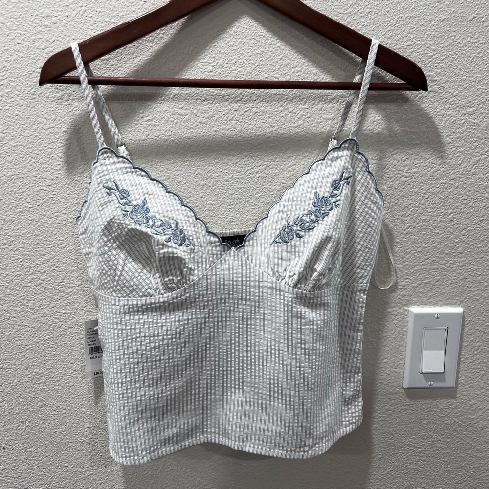 Pacsun Embroidered Blue Striped Top Medium